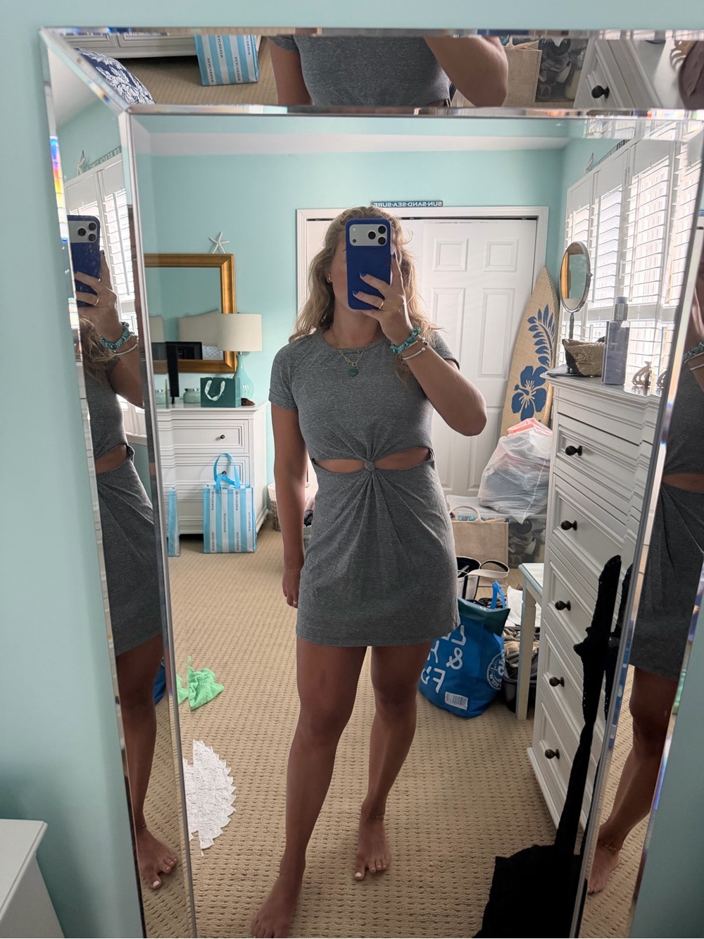 Honey Punch Gray Knot-Front Cutout Mini Dress